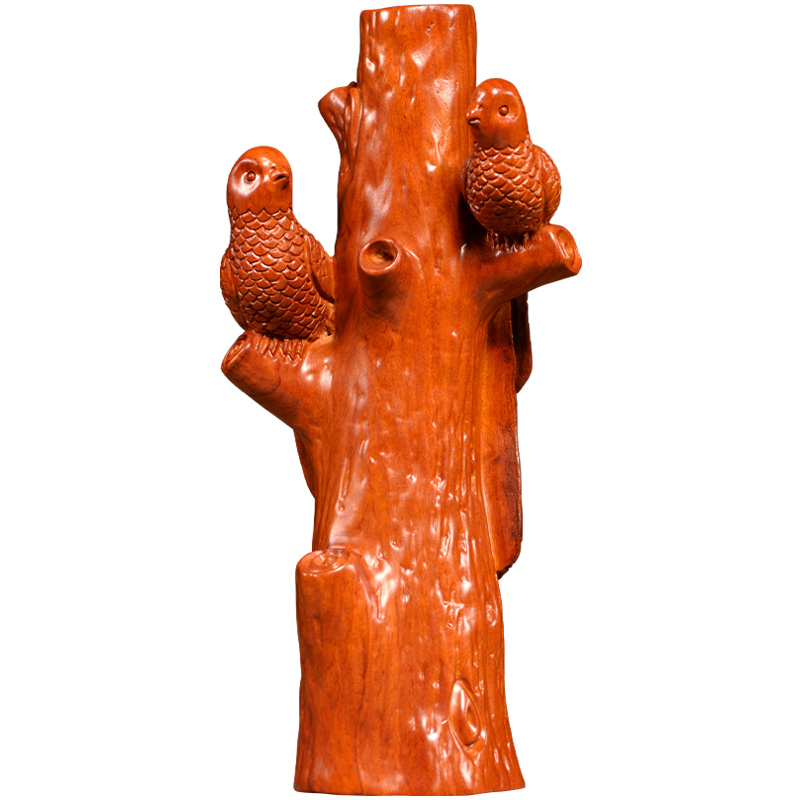 花梨实木雕刻喜上眉o梢根雕摆件木头喜鹊上枝头红木客厅装饰工艺