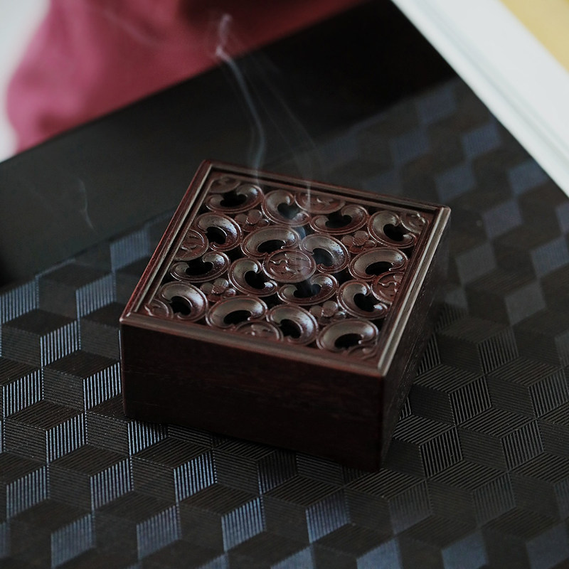 印度小叶紫檀仙鹤盘香盒榫卯精制熏香炉卧香道盒焚香器古典摆设