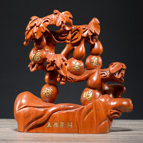 五福临门葫芦摆件客厅花梨木雕