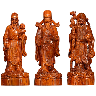 花梨木雕福禄寿三星摆件实木雕刻家居装饰乔迁新居工艺品贺寿送礼