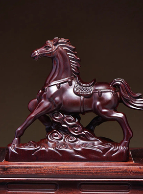 乌木雕刻马成功饰品实木马家学习办公室好酒柜装饰开幕礼物
