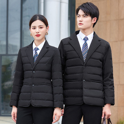 职业装中长款白鸭绒羽绒服冬季男女同款商务加厚4S店售楼部工作服