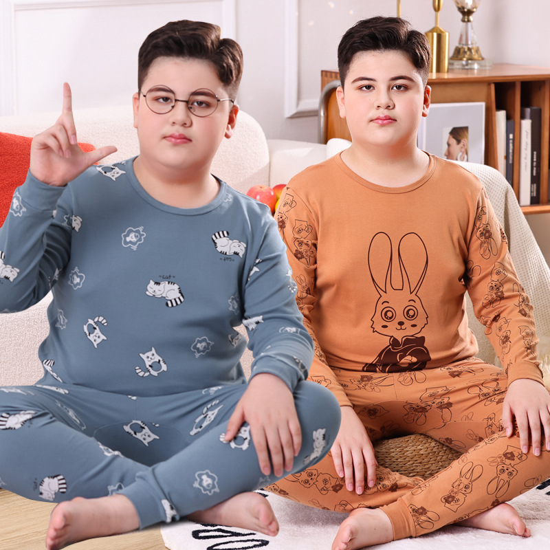 胖童秋衣秋裤男童加肥加大青少年纯棉大男孩睡衣儿童保暖内衣套装