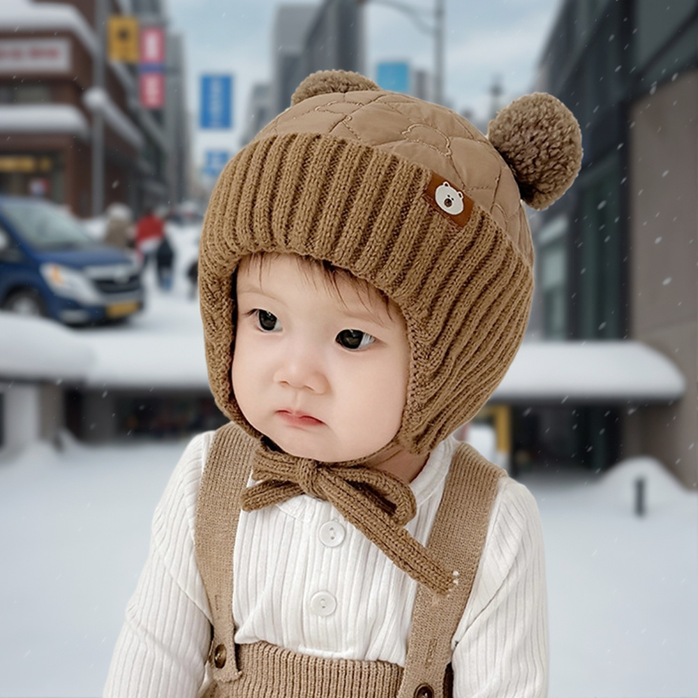 宝宝帽子秋款男孩可爱小熊洋气1岁2岁加棉护耳帽冬季儿童雷锋帽潮