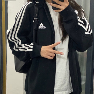 Adidas阿迪达斯男女情侣针织三条杠外套开学季运动服夹克 GK9032