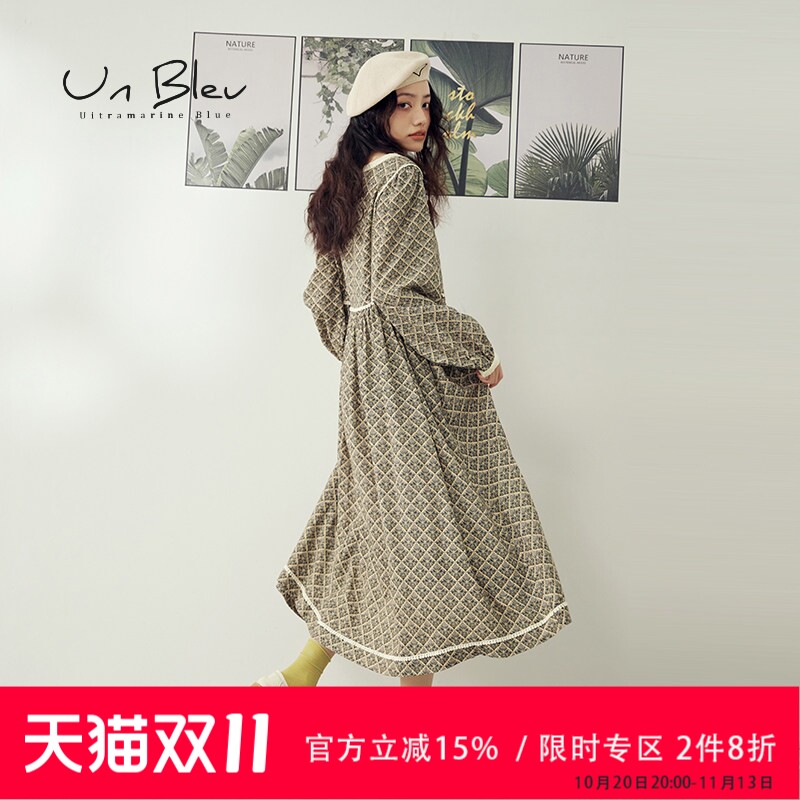 UnBleu波西米亚连衣裙女秋季新款气质法式女装宽松碎花异域裙子