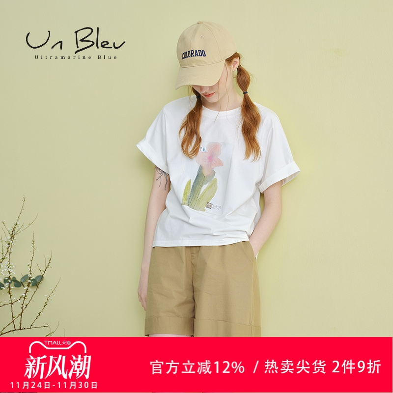 Unbleu短袖黑色t恤女小仪简约