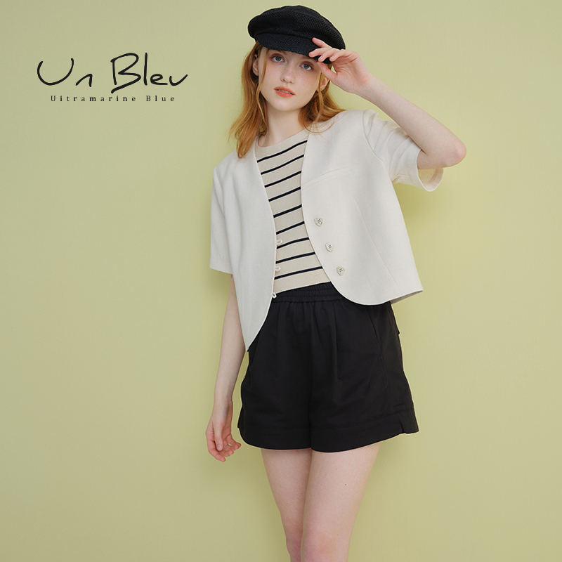 UnBleu短袖外套女夏季黑色显瘦