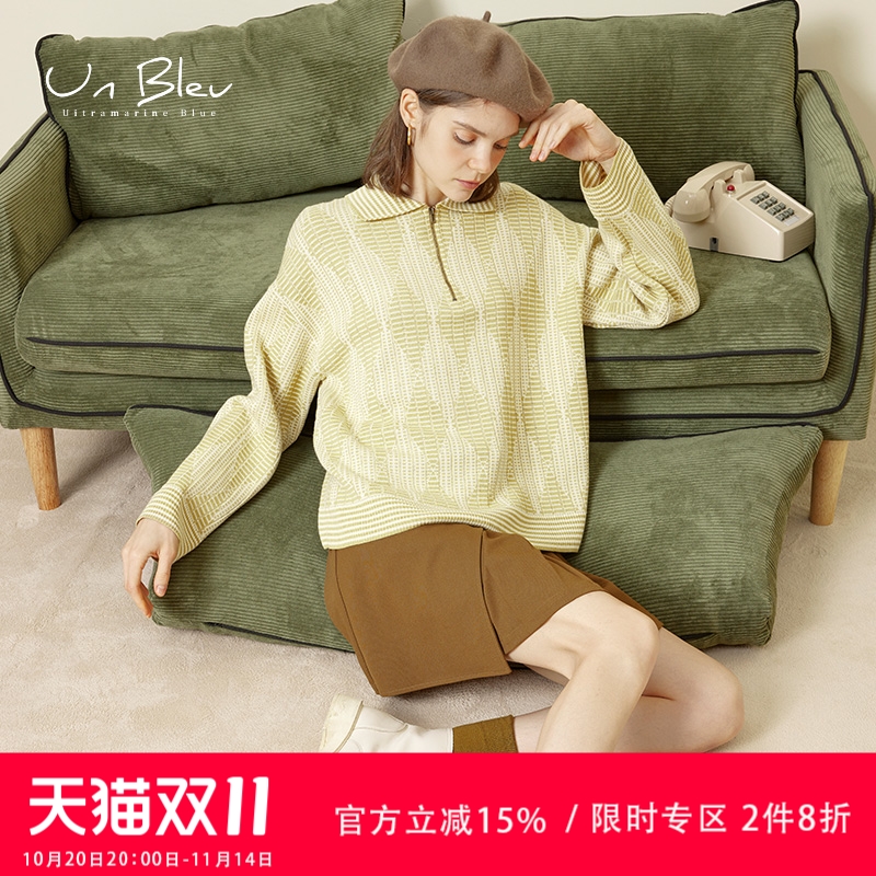 针织衫春秋季慵懒翻领拉链