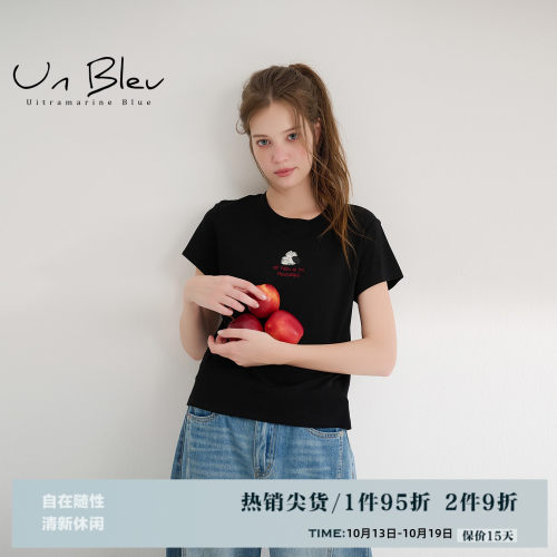 unbleu正肩短袖T恤简约趣味百搭