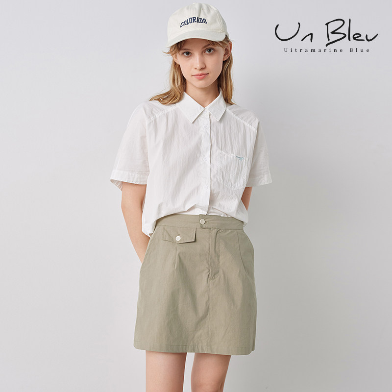 UnBleu白色短袖衬衫女夏装女装2025新款宽松休闲茶里茶气别致上衣