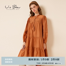 UnBleu白色连衣裙女秋季新款休闲波西米亚女装甜美轻薄长袖裙子