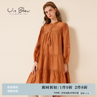 裙子 UnBleu白色连衣裙女秋季 新款 休闲波西米亚女装 甜美轻薄长袖