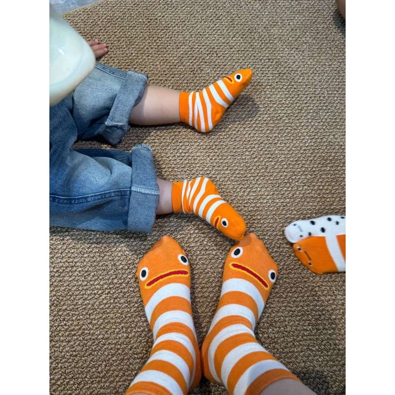 新款花园鳗袜子女秋冬季纯棉亲子袜可爱系卡通搞怪儿童一家三口袜