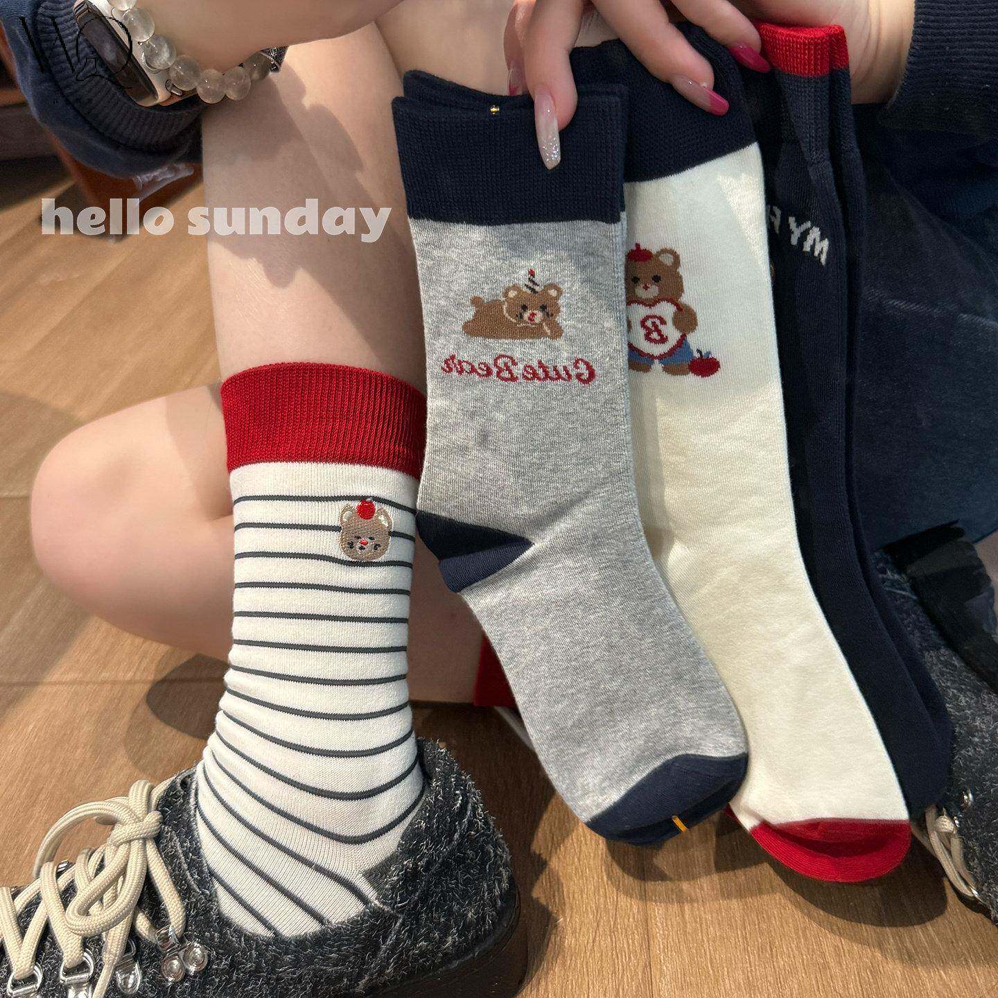 可爱小熊纯棉中筒袜女学院风