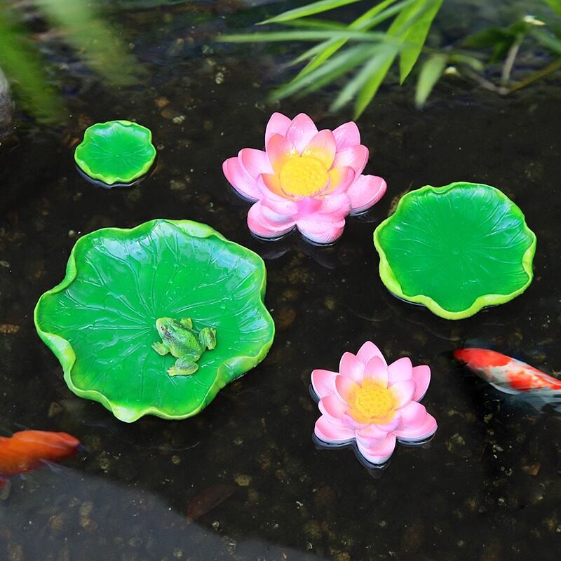 仿真荷花荷叶青蛙摆件浮水摆件庭院花园假山鱼池水池鱼缸流水造景