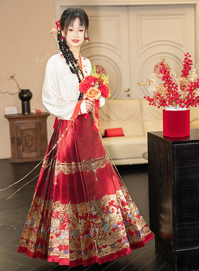 云藏月绣 鸾凤和鸣 原创红色重工马面裙汉服女结婚敬酒订婚服中式