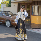 云藏月绣 云梦占星 原创日常国风加厚唐背子黑色马面裙汉服女秋冬