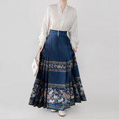 云藏月绣 中式 新中式 原创国风藏青明制织金马面裙日常汉服女套装