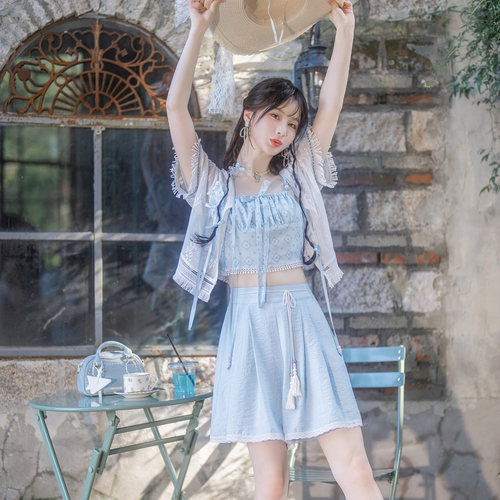 云藏月绣吊带短裤夏日清凉汉元素