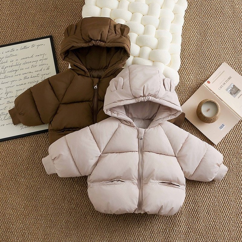 1岁男宝宝冬装棉服外套男女小童婴幼儿保暖外出上衣可爱黑色红色