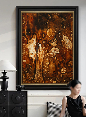 中古风抽象纯手绘油画美式客厅装饰画复古玄关轻奢别墅挂画高级感