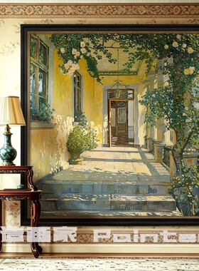 阳光花廊》法式复古纯手绘油画客厅装饰画复古玄关挂画欧式沙发墙
