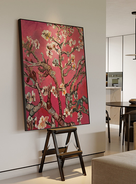 复古风怀旧世界名画梵高杏花红色艺术入户玄关手绘油画客厅装饰画