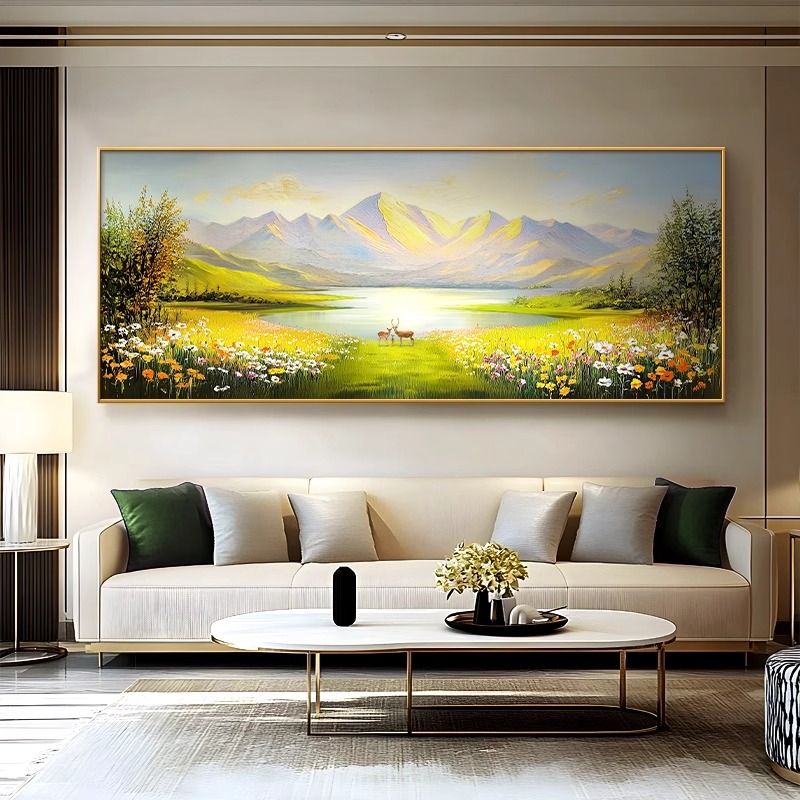 金山聚宝盆纯手绘油画客厅沙发背景墙装饰画轻奢挂画大芬村风景画