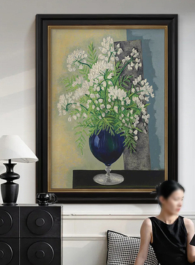 法式复古客厅白色花卉纯手绘油画花瓶装饰画玄关过道挂画餐厅壁画