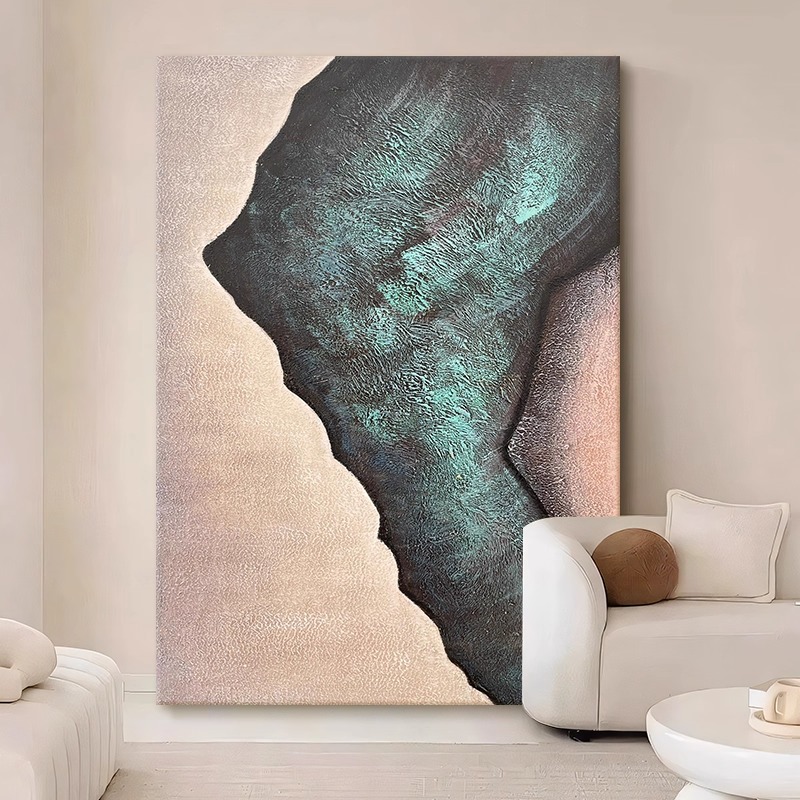 北欧侘寂风客厅装饰壁画玄关丙烯肌理感手绘油画抽象小众艺术挂画图片
