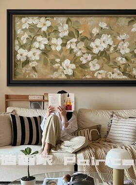 琼花雅韵》法式中古风客厅纯手绘油画沙发背景墙复古餐厅挂画玄关