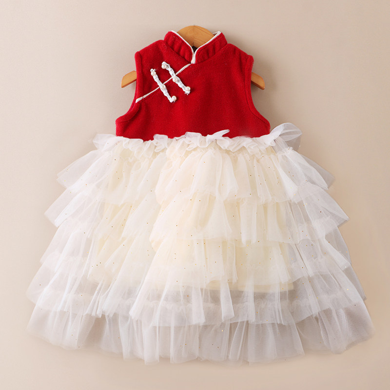 女童背心裙公主秋冬旗袍连衣裙