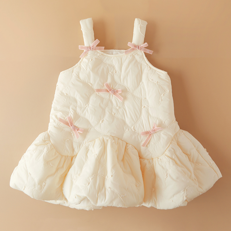 女童背心裙秋冬装夹棉无袖裙子宝宝洋气吊带连衣裙女孩时尚公主裙