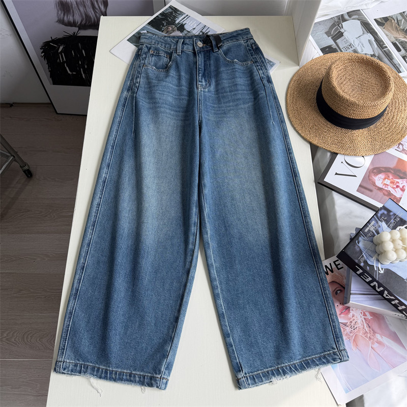 梨型天菜！~浅蓝色九分气球牛仔裤女2026新款春小个子宽松阔腿裤