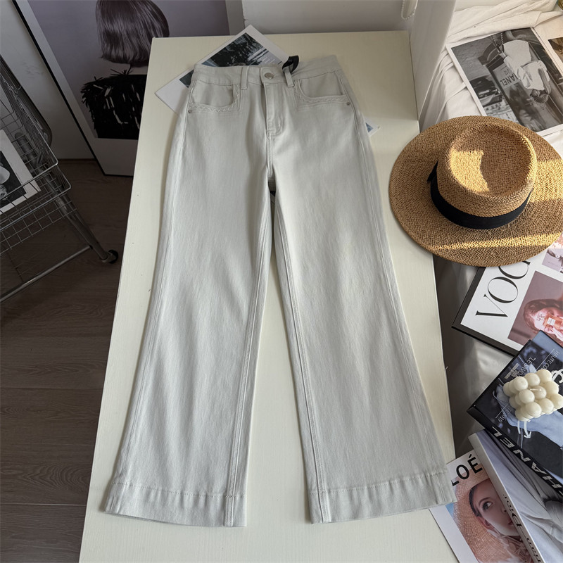 气质宽边微喇牛仔裤~！小个子四面弹 修身显瘦九分直筒裤 春秋女