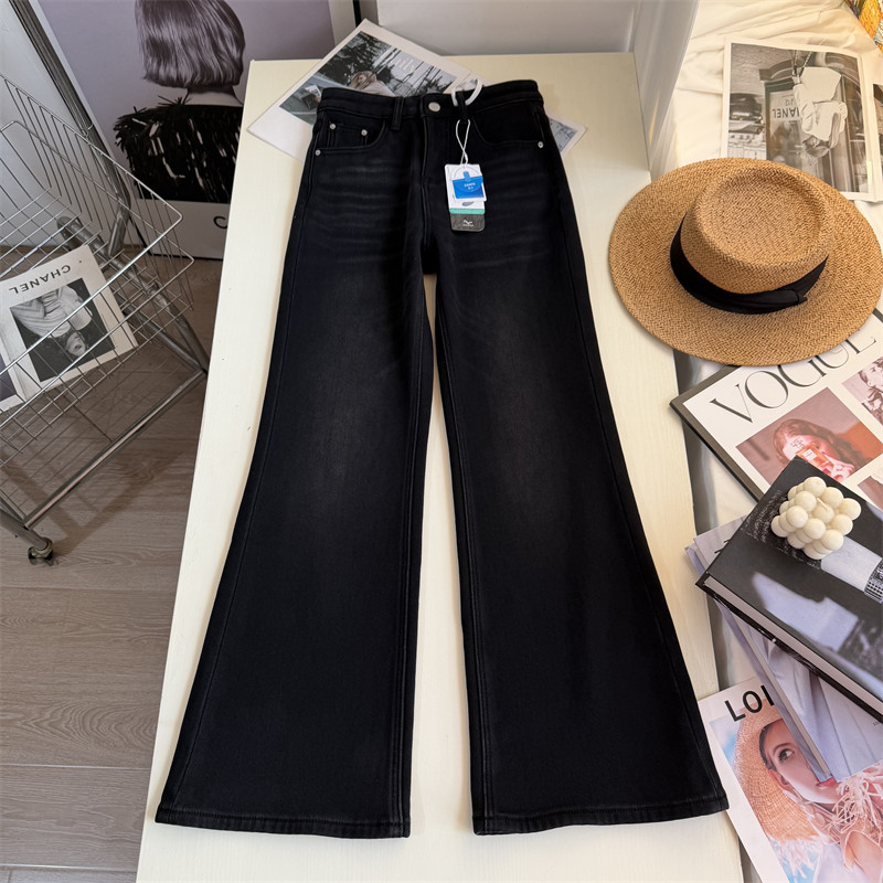 秒显腿长！加绒不贴腿微喇叭牛仔裤女冬季四面弹直筒牛仔长裤