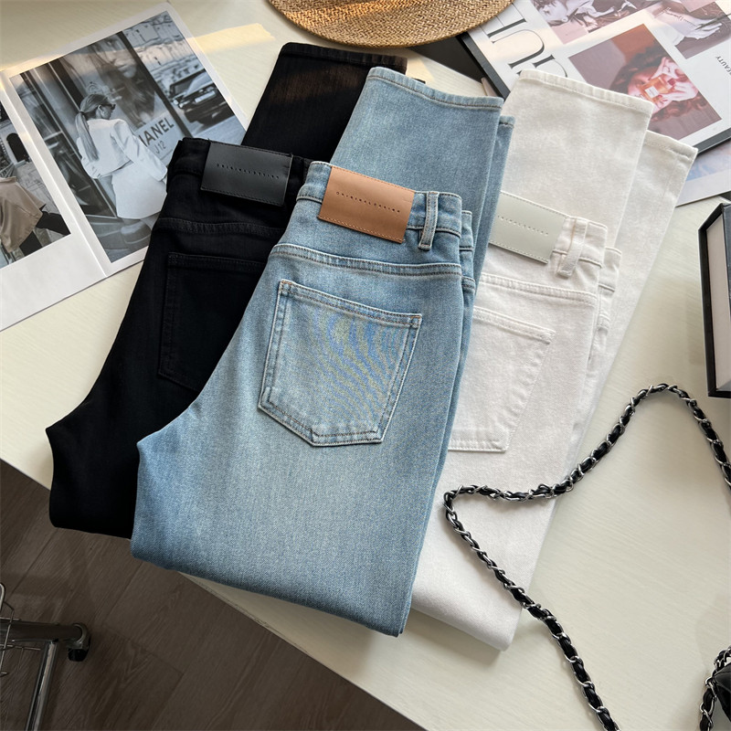 巨显瘦~封神裤！春秋显腿直四面弹牛仔裤女 九分小个子直筒烟管裤