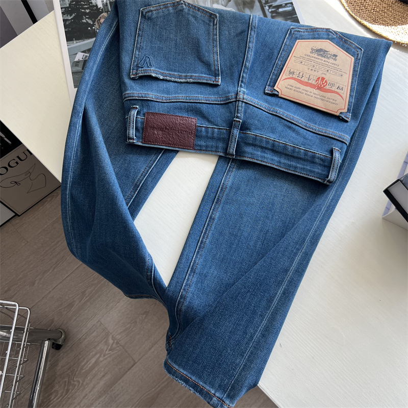 塑造直直腿~！四面弹 高腰法棍牛仔裤女秋 九分烟管直筒裤