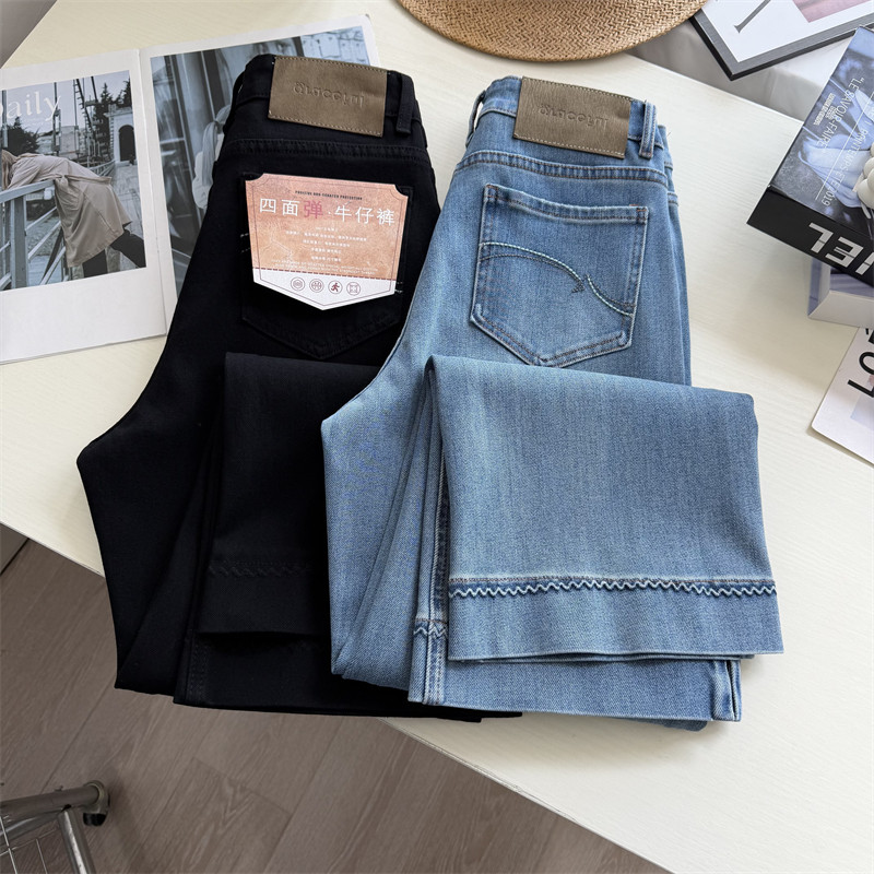 出圈神裤!2026春季四面弹九分直筒裤女 超好看高腰显瘦压花牛仔裤