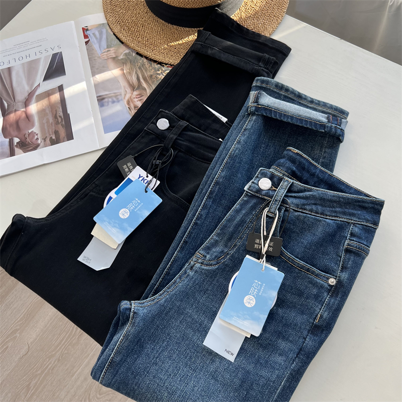 显瘦九分牛仔裤高腰烟管裤秋