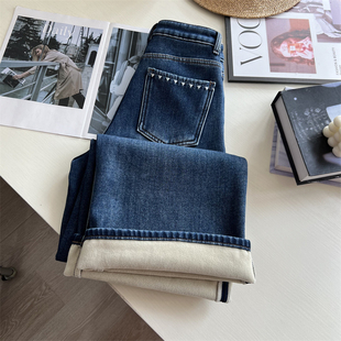 品质感绝了！加绒加厚阔腿牛仔裤女冬季弹力宽松不贴腿长裤拖地裤