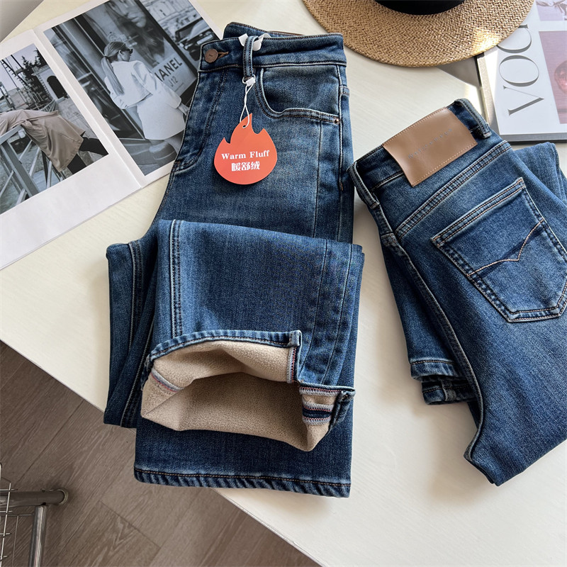 软糯植绒牛仔裤女秋冬