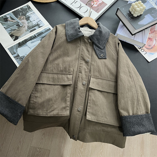 时髦腔调感~！细节控羊毛翻领 夹棉保暖工装夹克短外套棉衣秋冬款