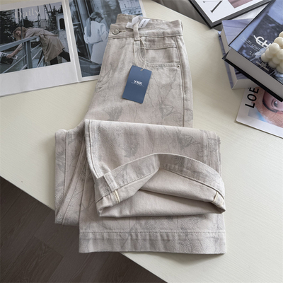 满印提花设计感牛仔裤女