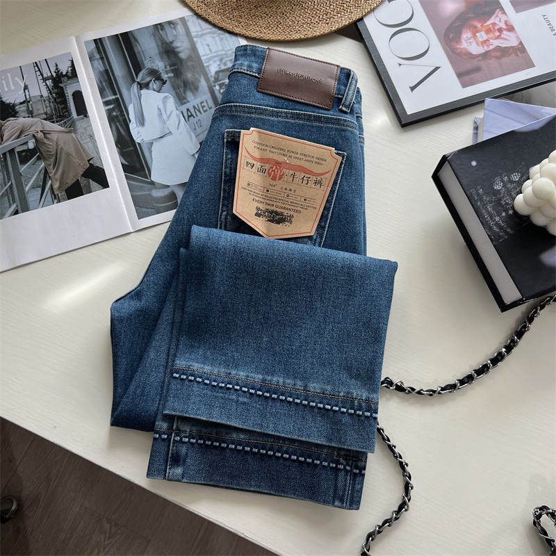 自留！巨好穿~九分奶奶牛仔裤女秋新款高腰四面弹宽松直筒阔腿裤