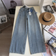 直筒长裤 复古松弛感做旧宽松阔腿牛仔裤 潮 美式 泼墨 女 春秋新品
