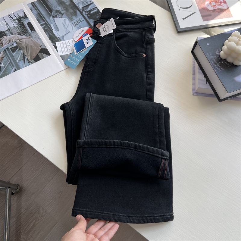 加绒保暖微喇牛仔裤女冬季