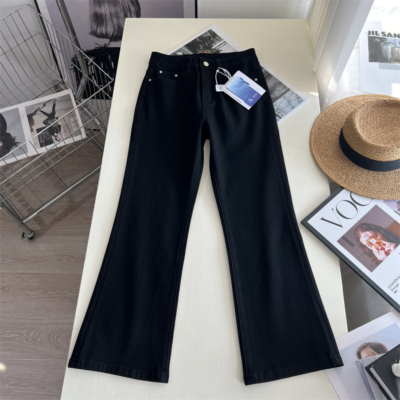 牛货~！四面弹防褪色显瘦显腿直小黑裤 小个子微喇叭牛仔九分裤秋