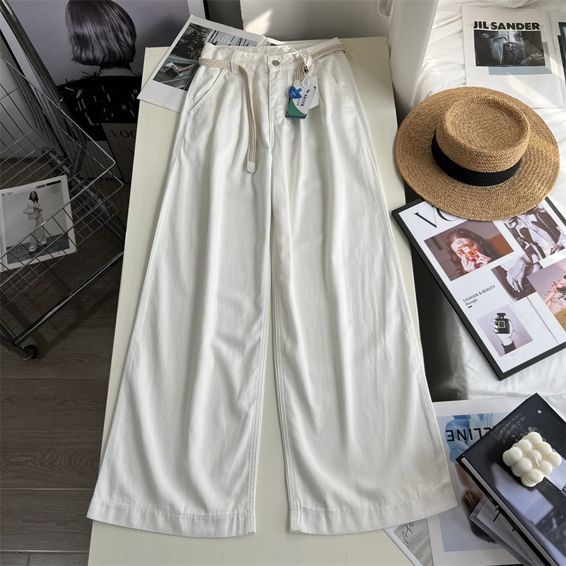 颜值在线~米白色天丝牛仔裤女夏薄款2025新款直筒宽松拖地阔腿裤